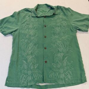 Tommy Bahama Green Floral Short-Sleeve Button-Up Camp Shirt 100% Silk